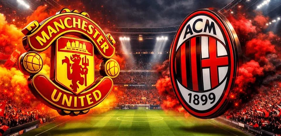 Manchester United and AC Milan club logos displayed