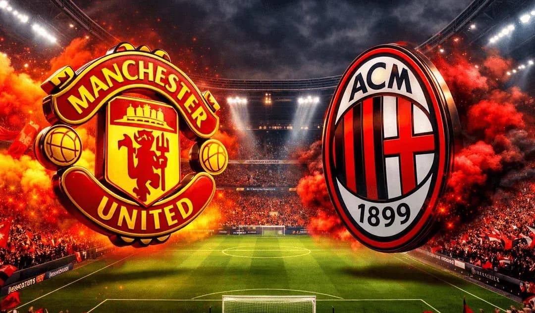 Manchester United and AC Milan club logos displayed