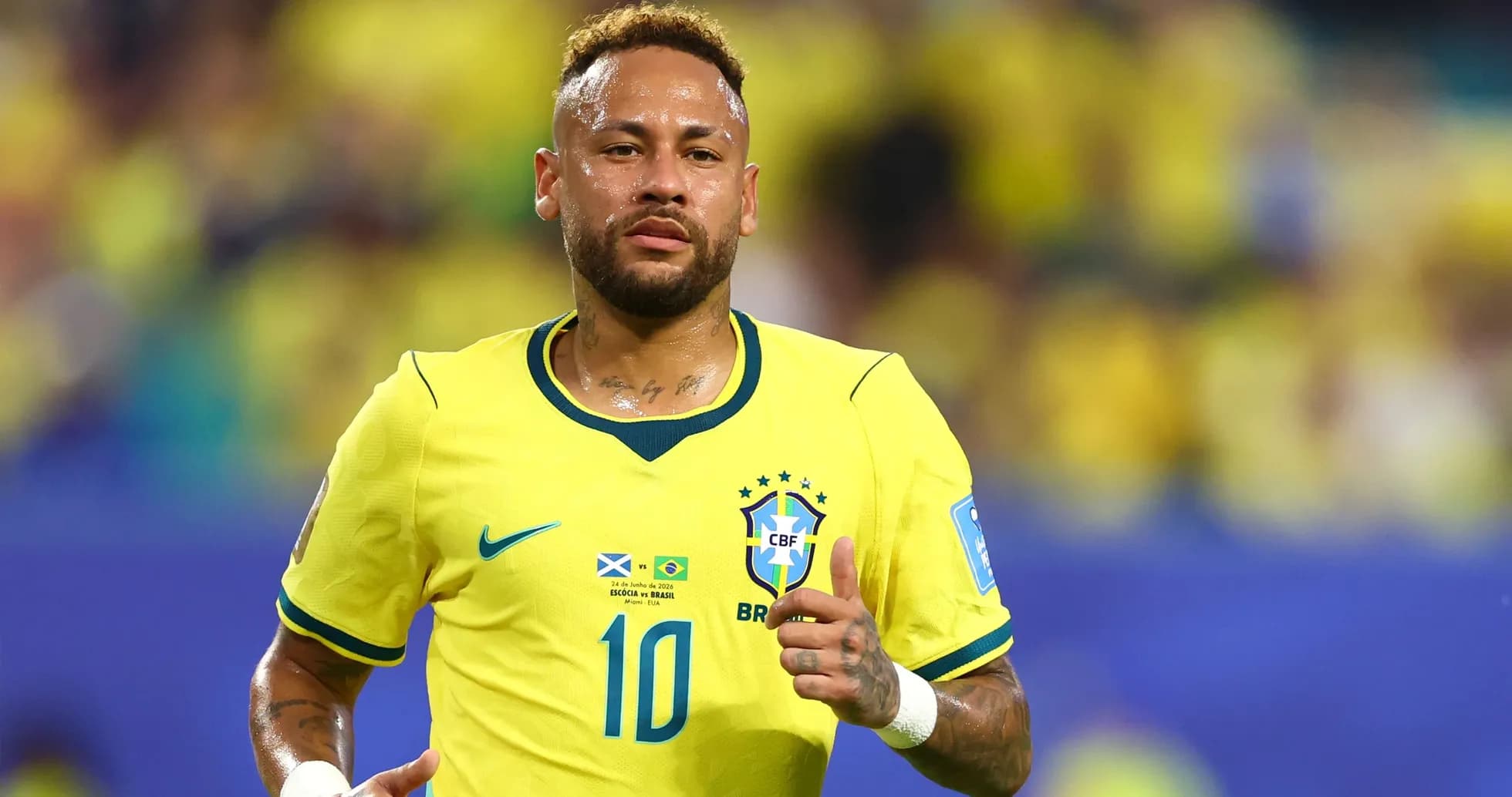 Neymar running in Brazil national team jersey