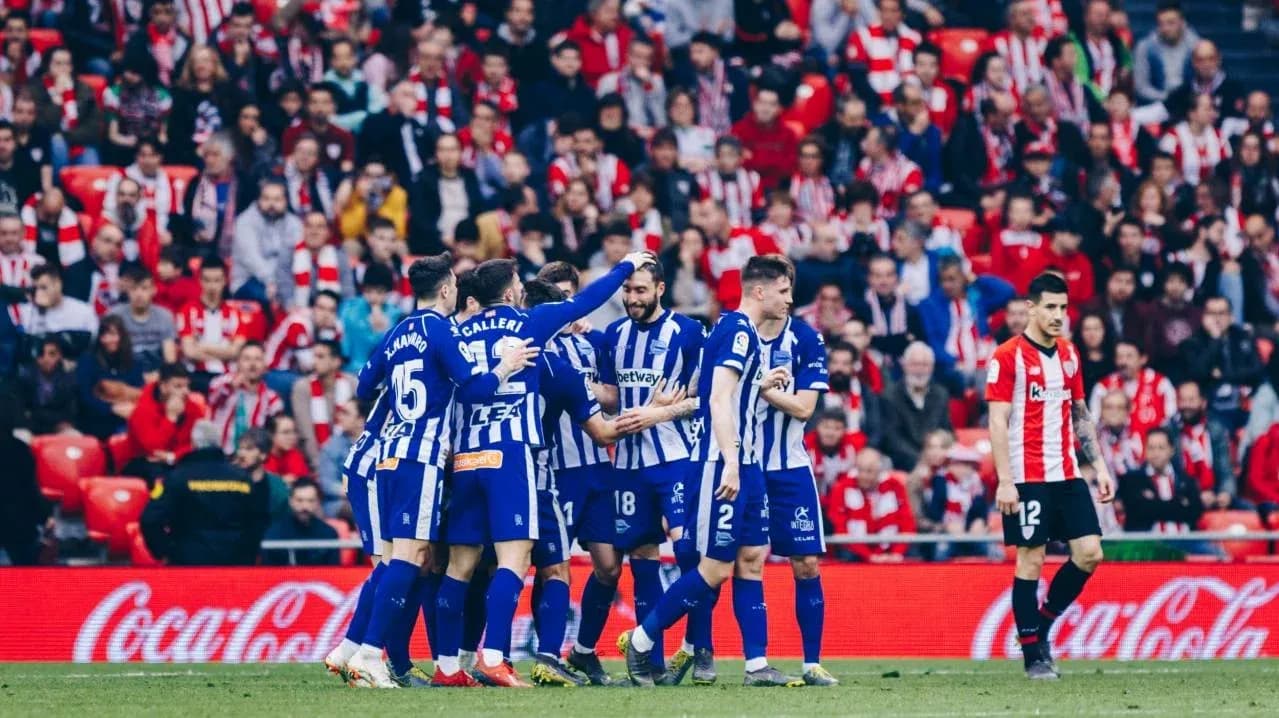 Alaves players celebrating a goal during match