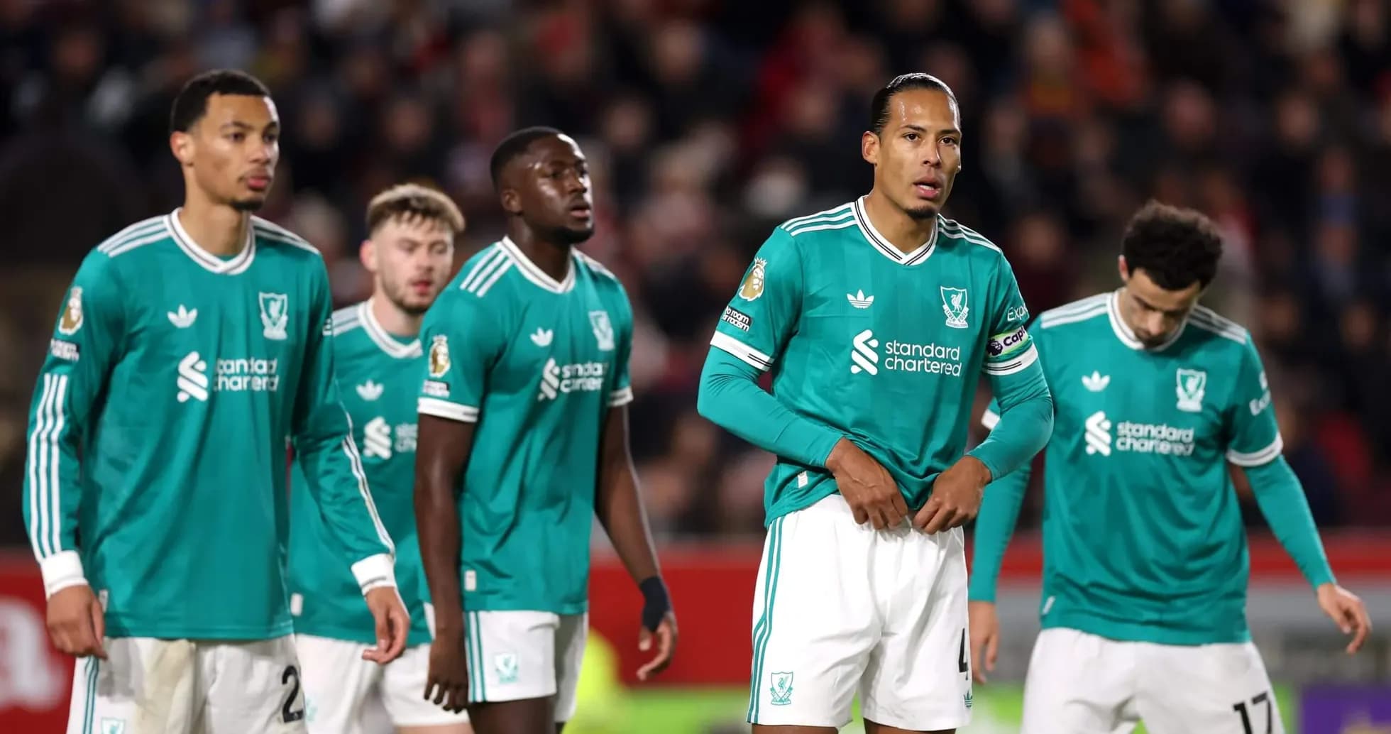 Liverpool players during match against Brentford
