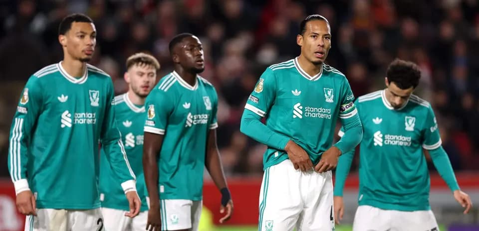 Liverpool players during match against Brentford