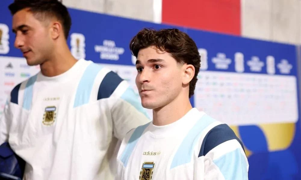 Two players in Argentina kits before match