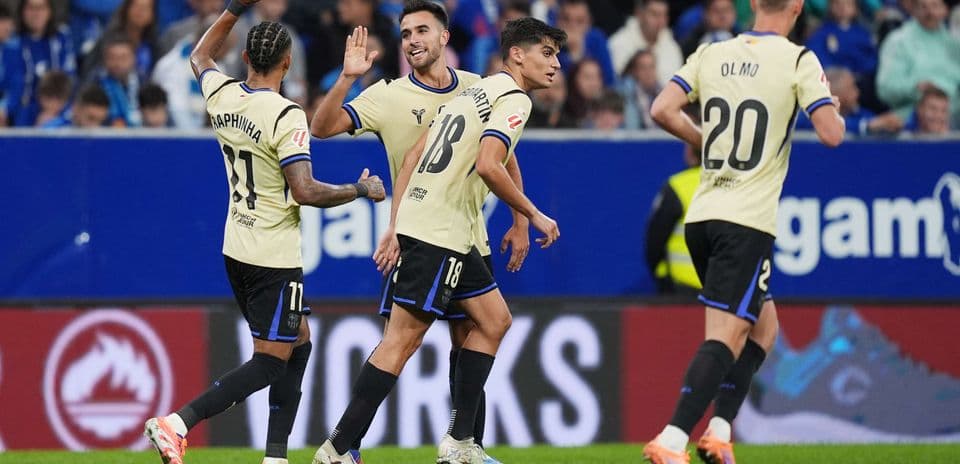 Players celebrating a goal during Oviedo vs Alaves