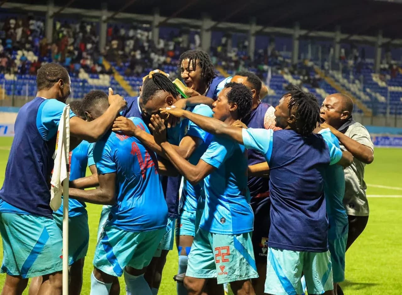 Rivers United players celebrating a goal