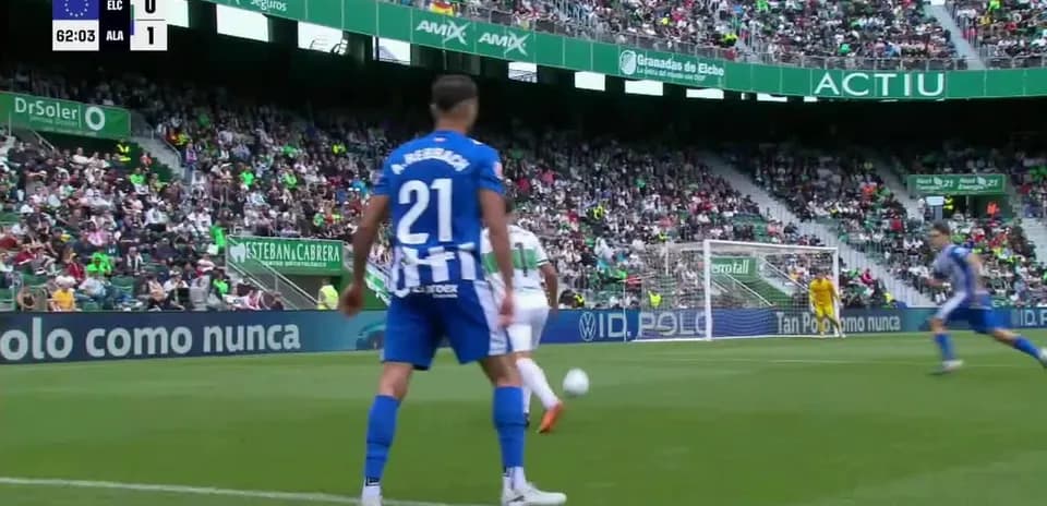 Player preparing for throw-in during Elche match