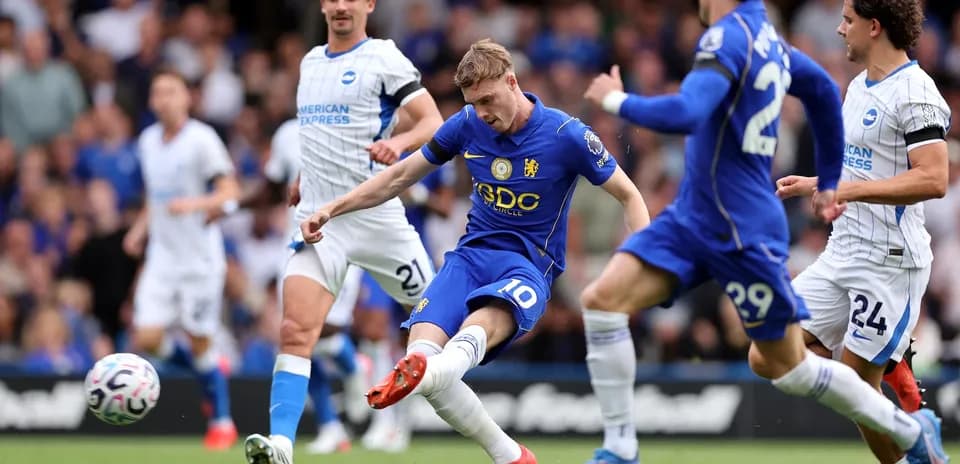 Chelsea player shooting during Premier League match