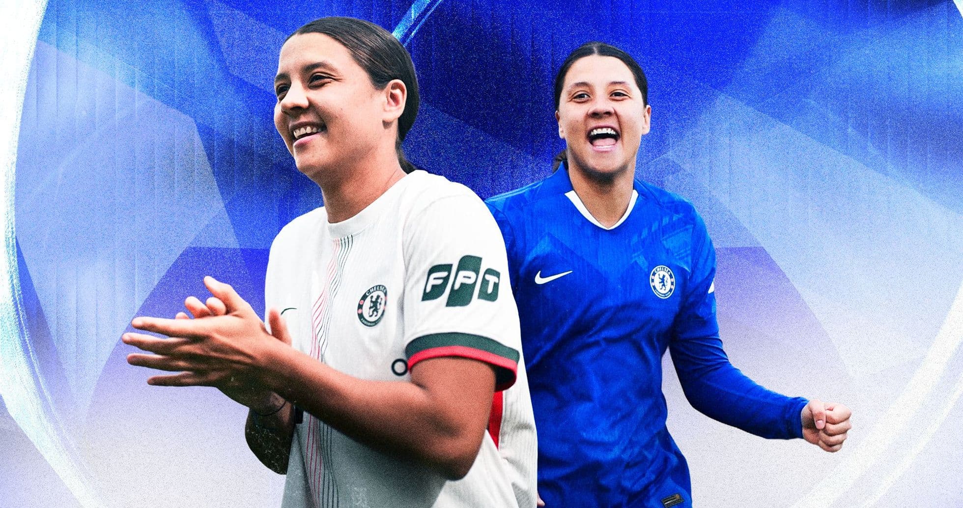 Player in Chelsea kits smiling and celebrating