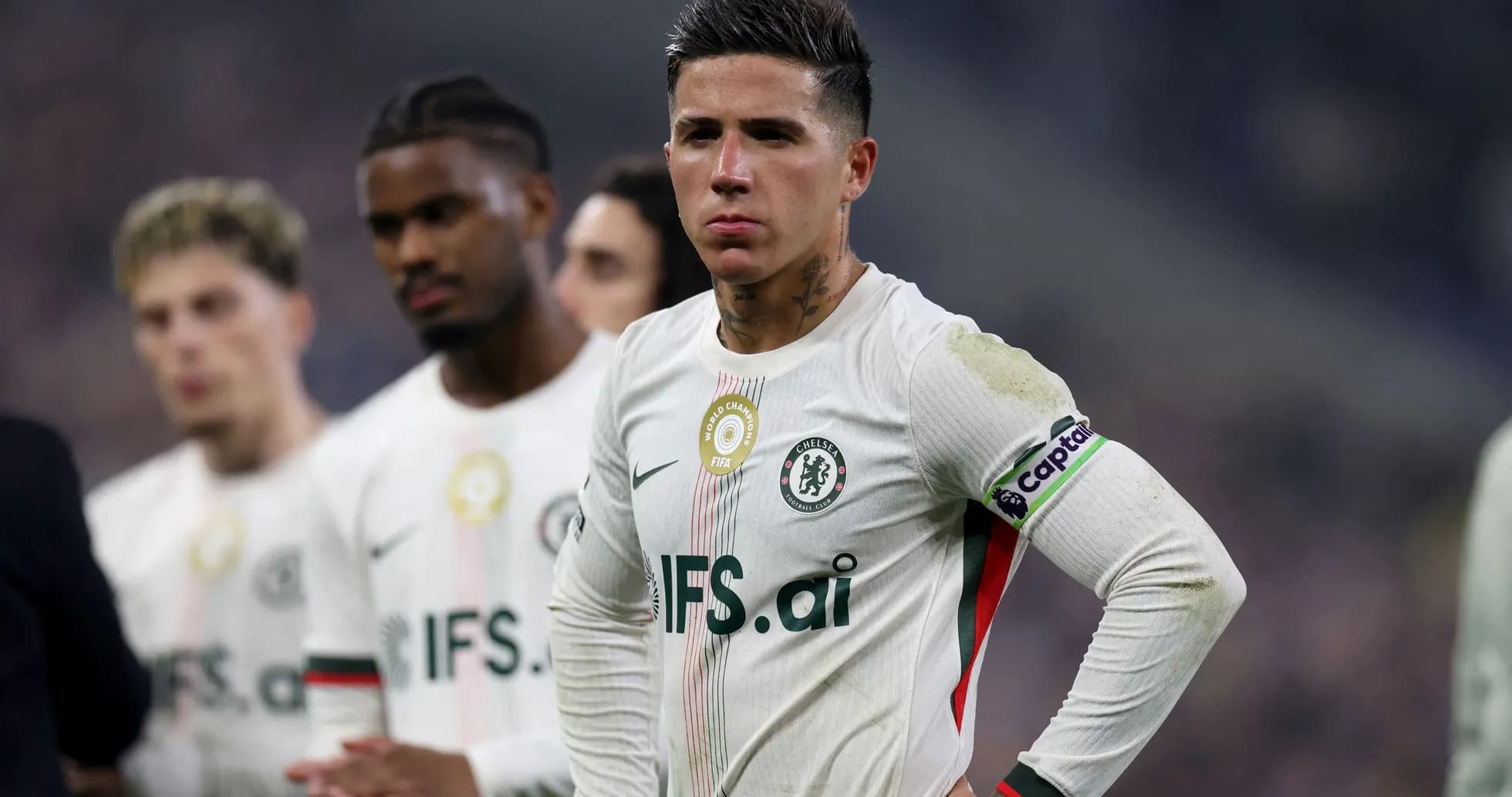 Chelsea player in white kit during match