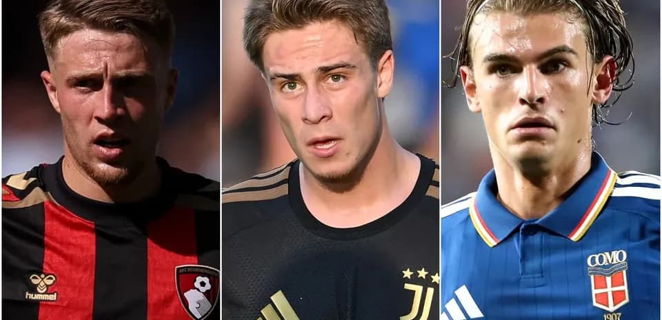 Three football players from different teams close-up