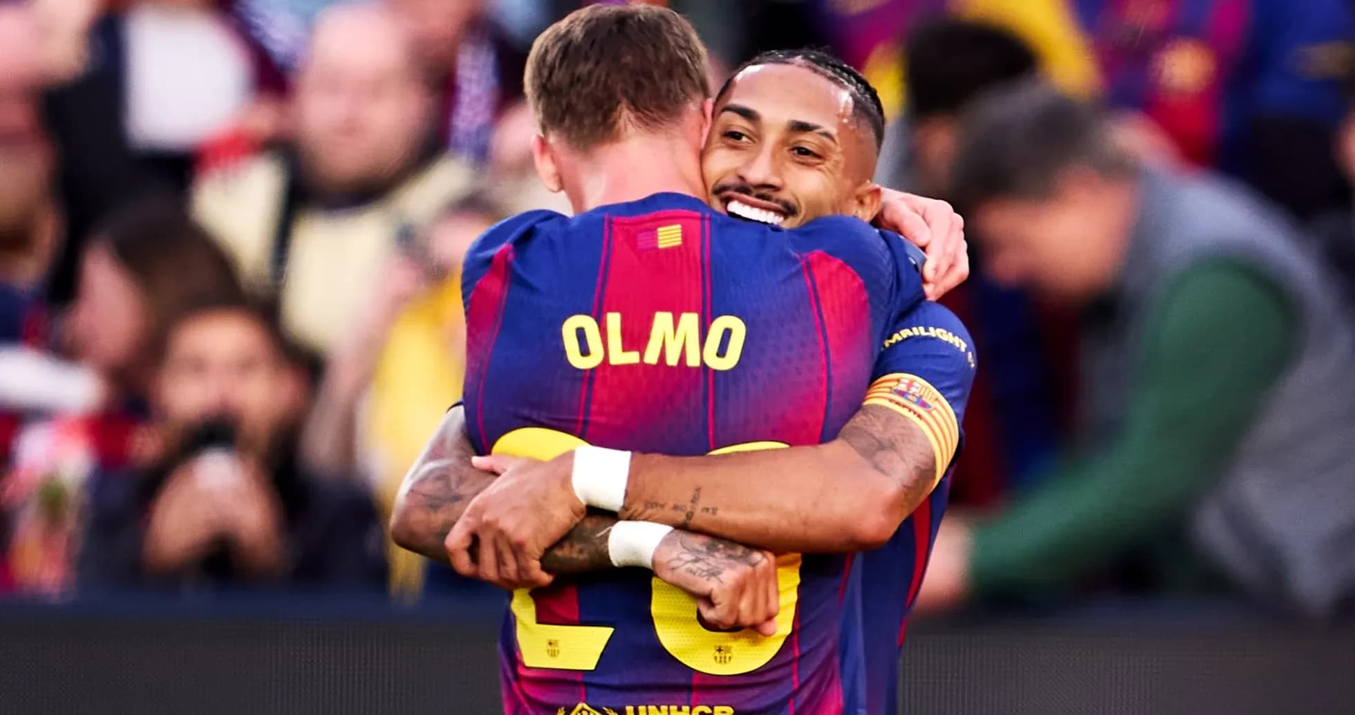 Players celebrating a goal during La Liga match