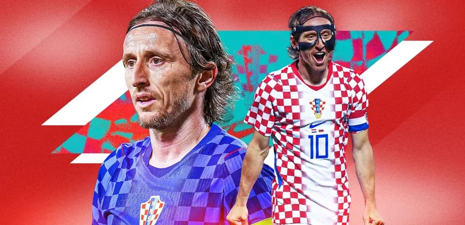 Luka Modrić in Croatian kit celebrating a goal