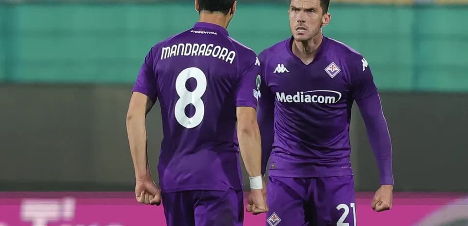 Fiorentina players celebrating during a match