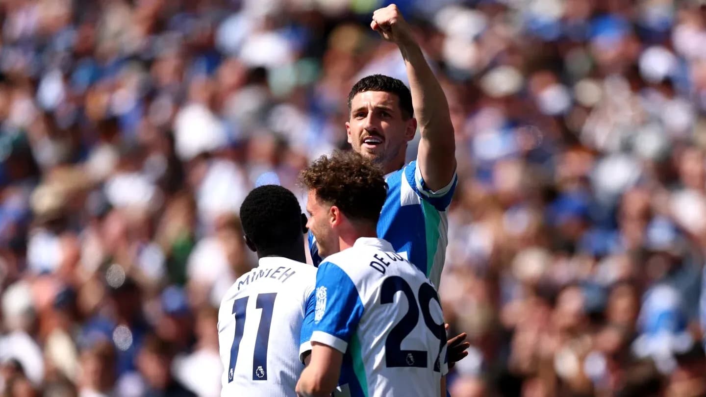 Brighton players celebrating a goal during match
