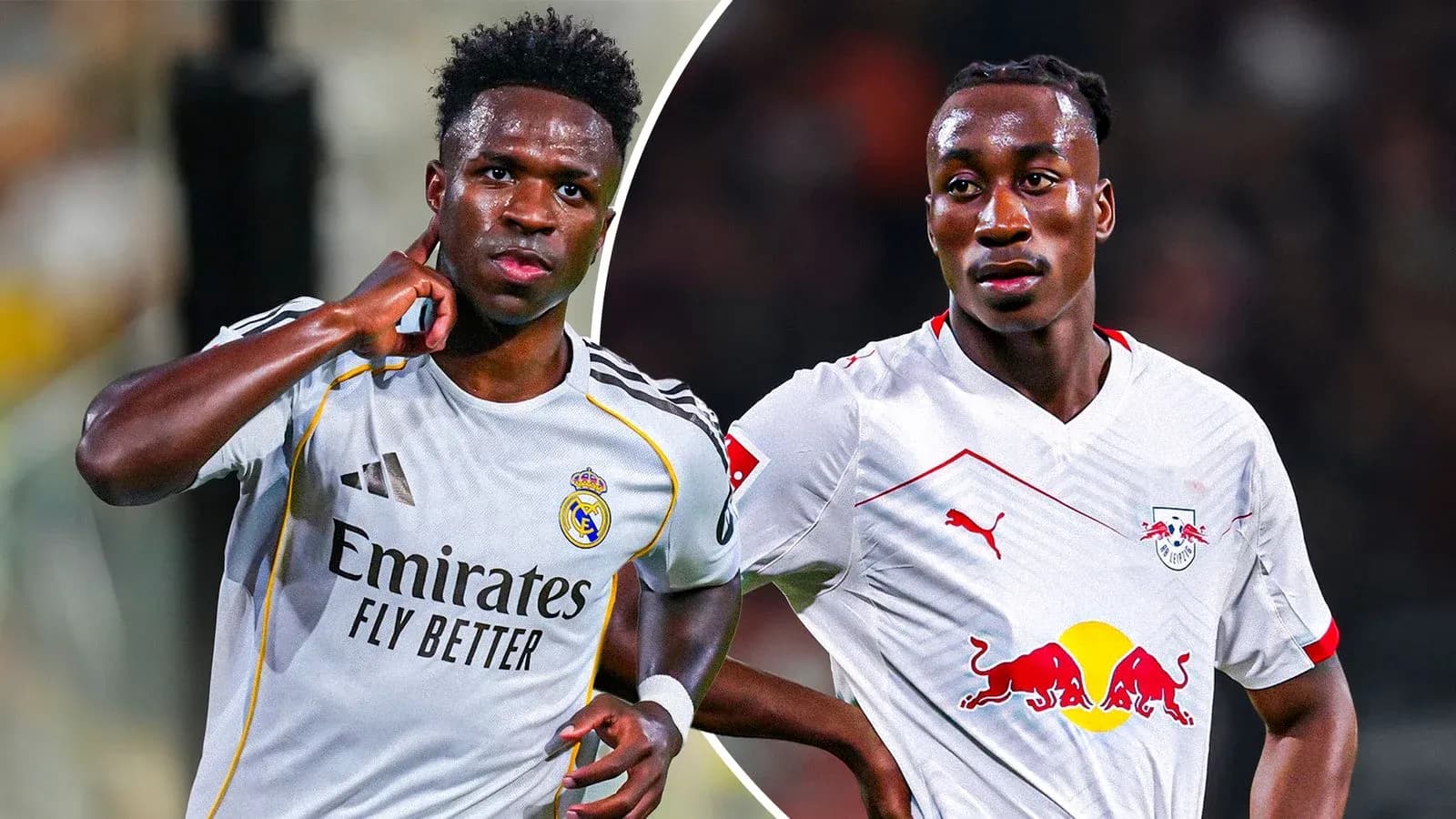 Two football players posing for a split image