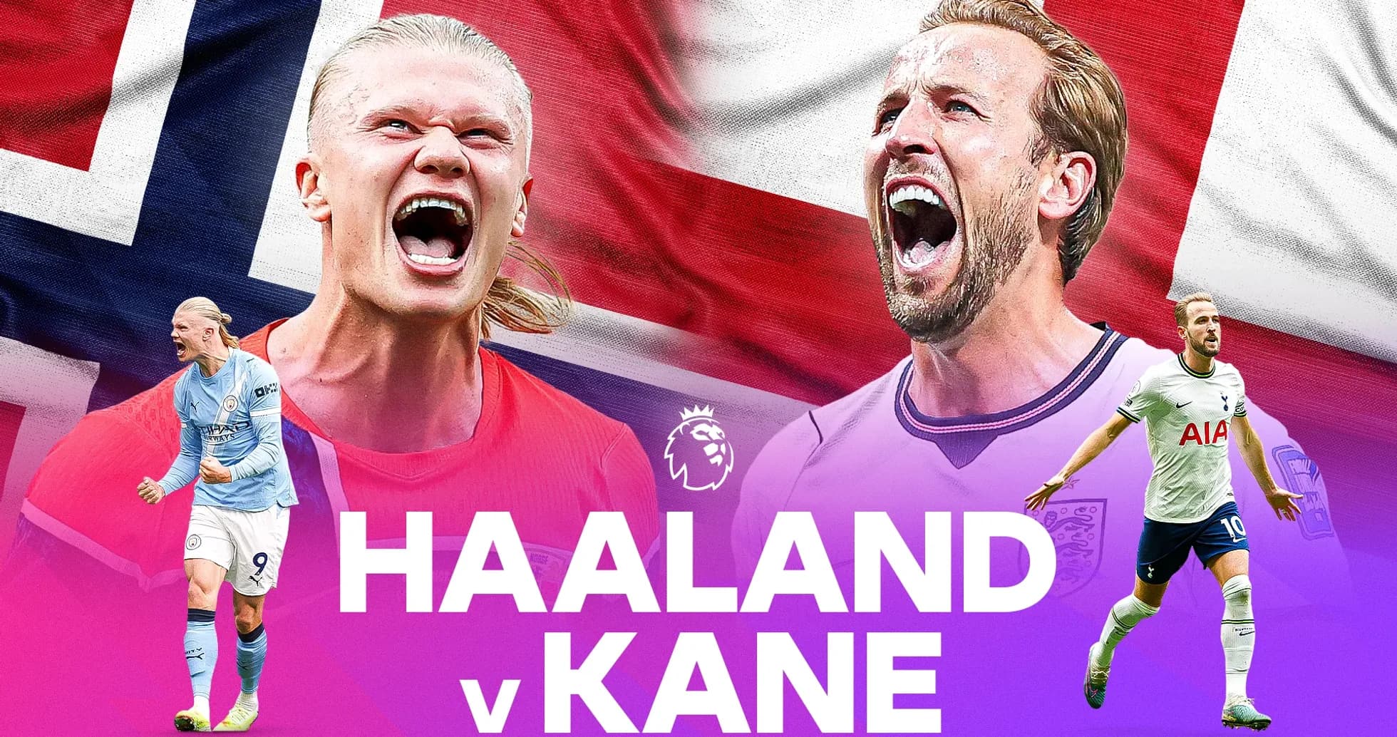 Haaland and Kane facing off with national flags