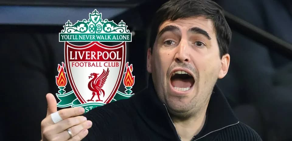 Coach gesturing passionately with Liverpool logo behind