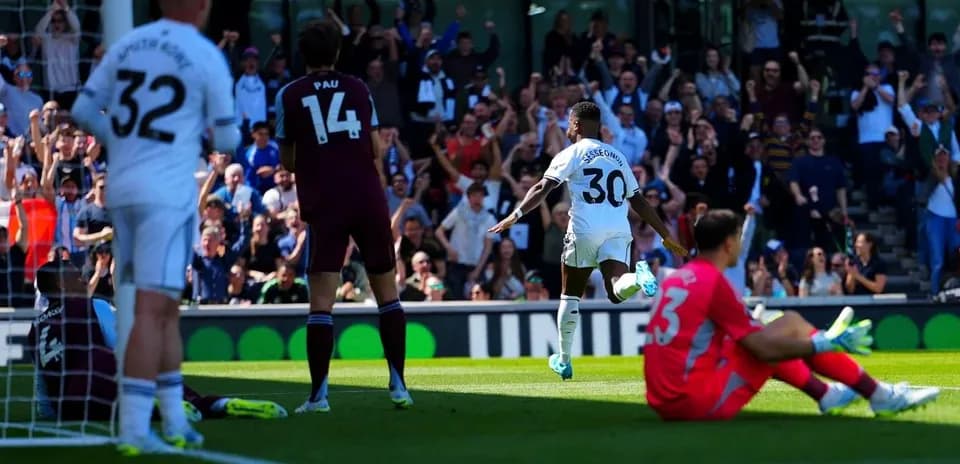 Fulham player celebrating a goal against Aston Villa
