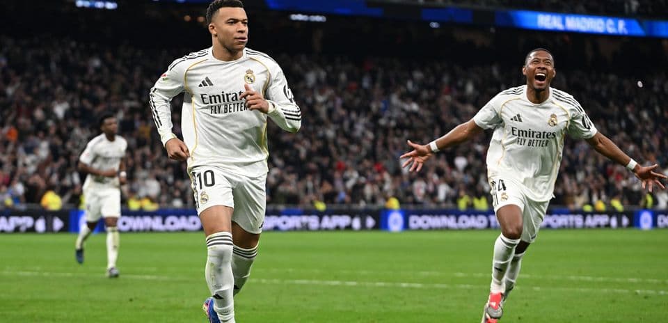 Mbappe celebrating a goal for Real Madrid