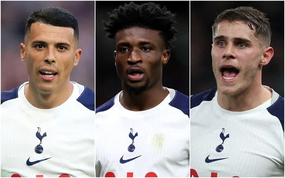 Three Tottenham Hotspur players in team jerseys