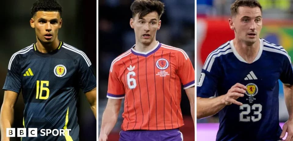 Three Scottish football players in national team kits