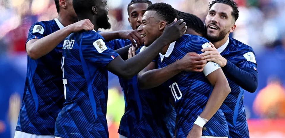 French players celebrating a goal during match