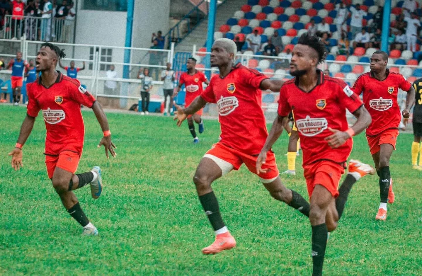 Enyimba players celebrating a goal during match