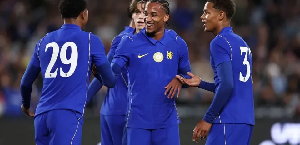 Chelsea players celebrating during training session