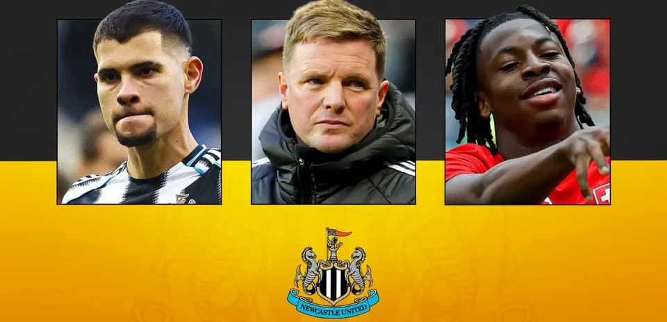 Three Newcastle United players and manager on display