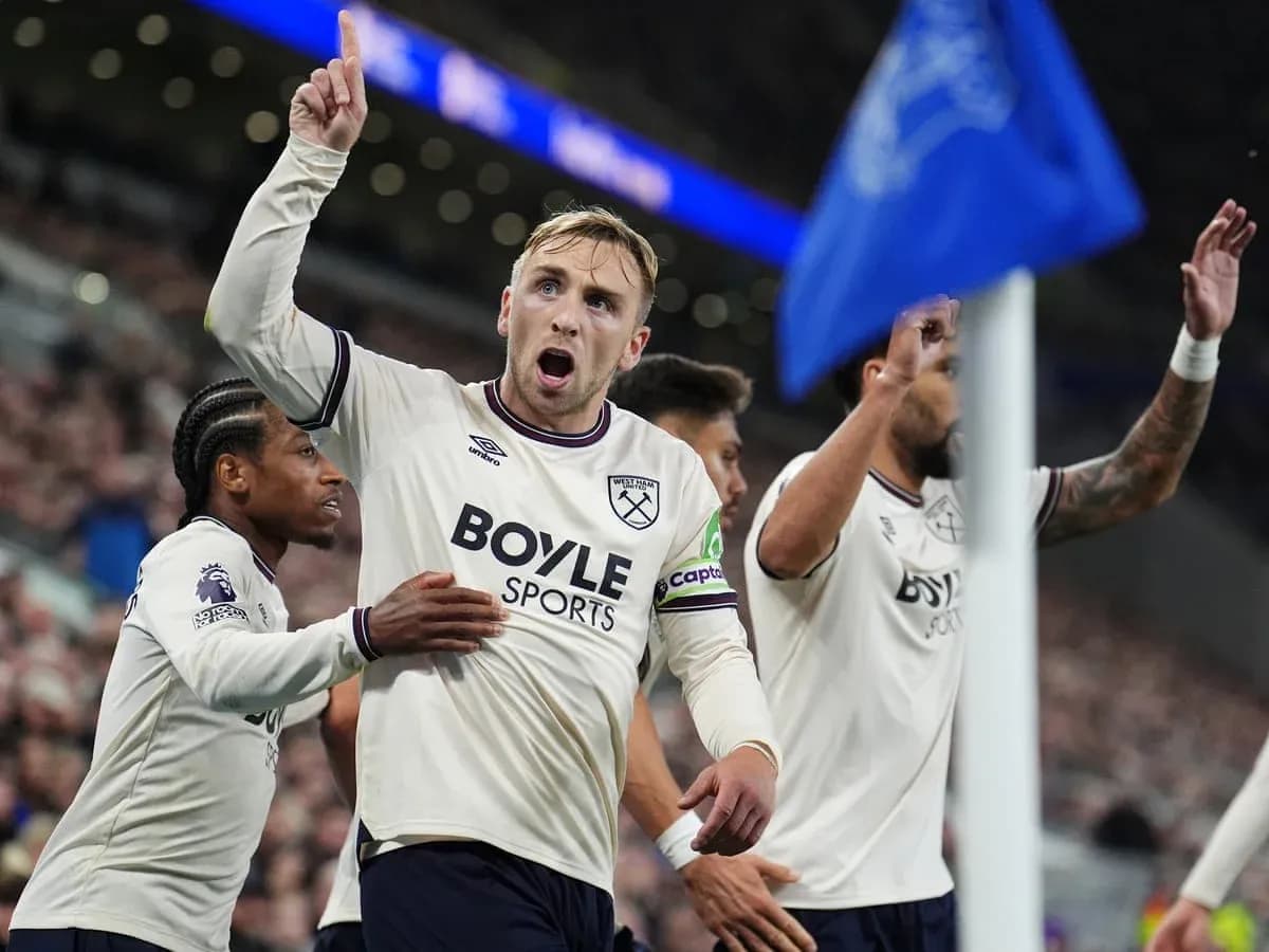 West Ham players celebrating a goal during match