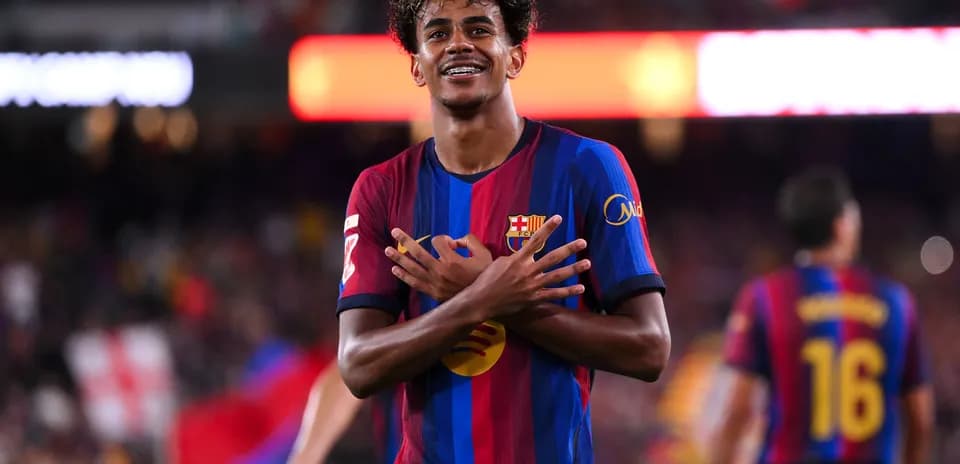 Barcelona player celebrating after scoring a goal