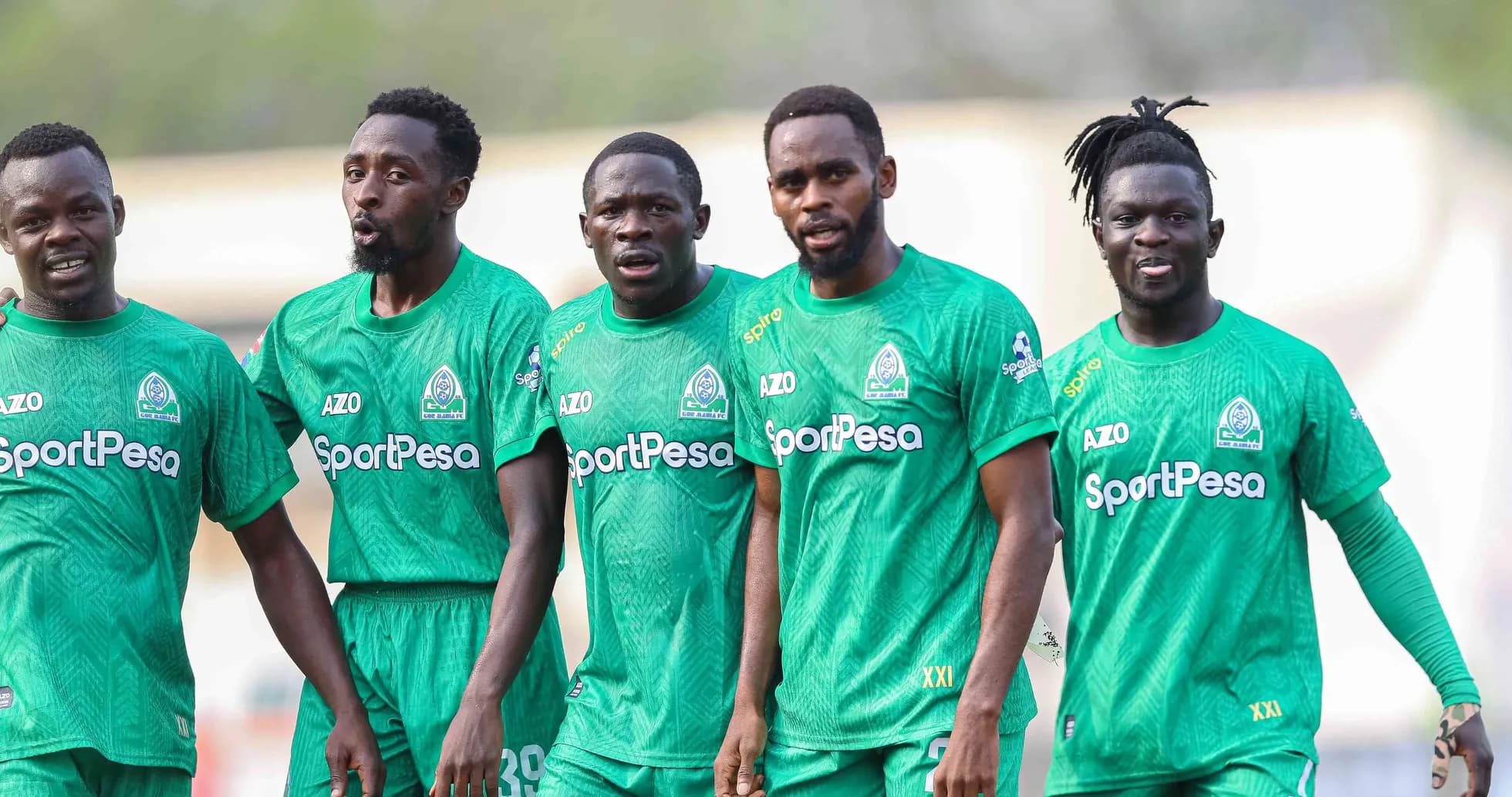 GOR Mahia players in green jerseys during warm-up