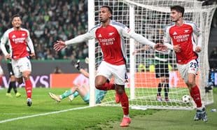Arsenal players celebrating a goal during match
