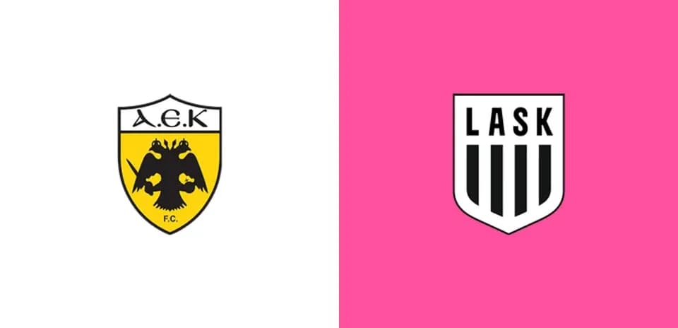 Logos of AEK and LASK football clubs