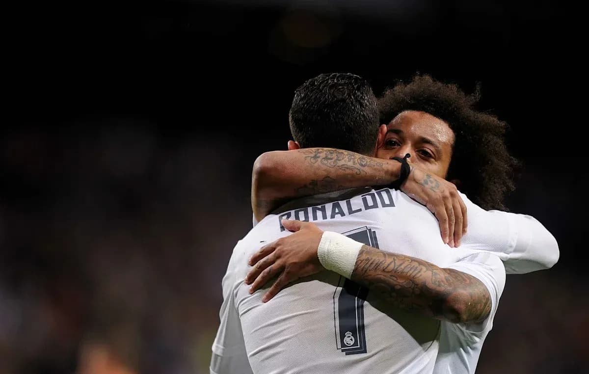 Cristiano Ronaldo and Marcelo celebrating a goal