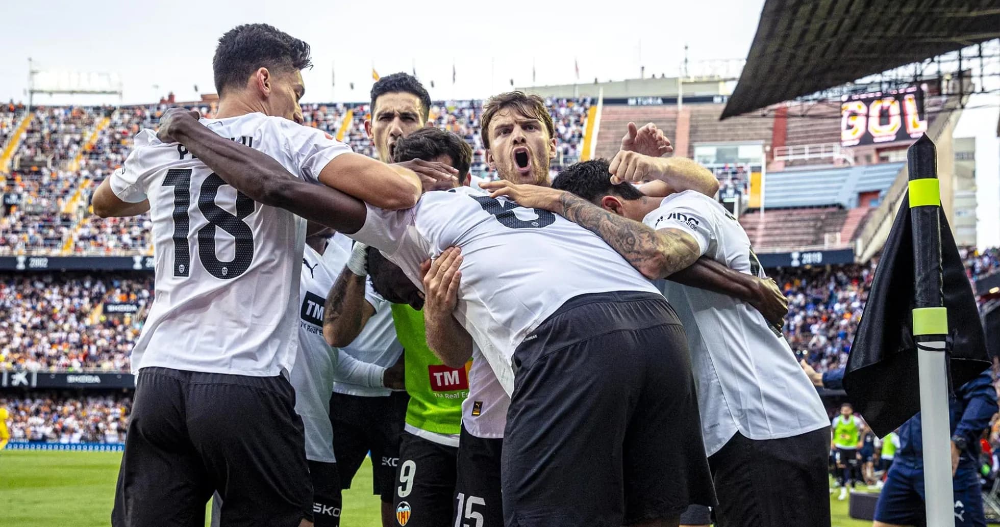 Valencia players celebrating a goal during match