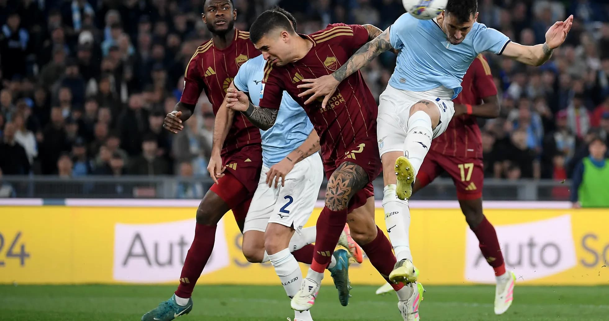 Players competing during AS Roma vs Lazio match