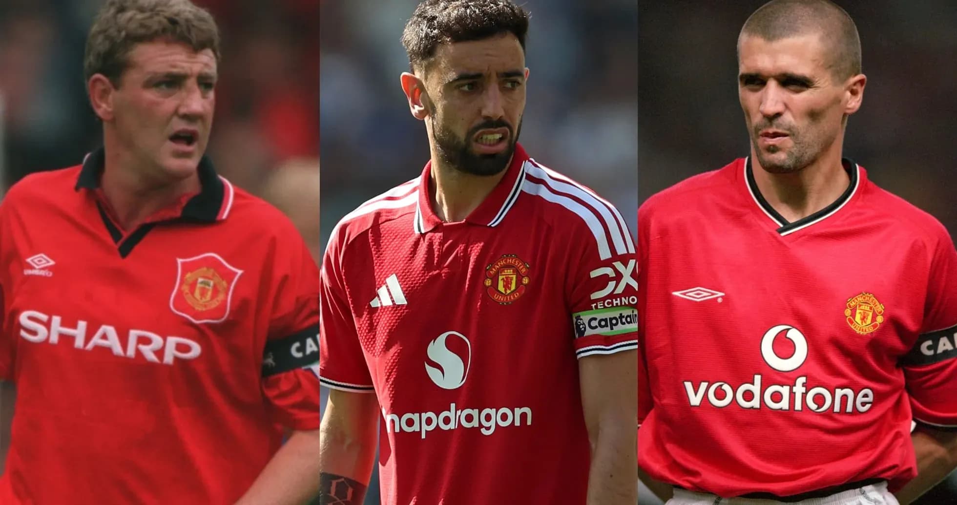 Three Manchester United captains in team jerseys