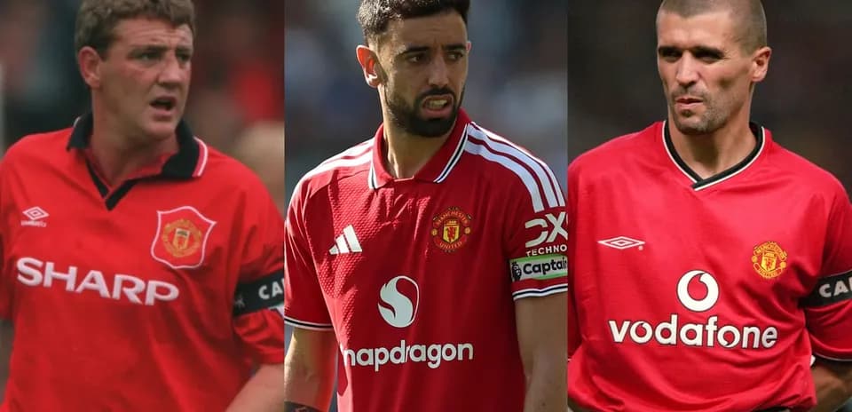 Three Manchester United captains in team jerseys