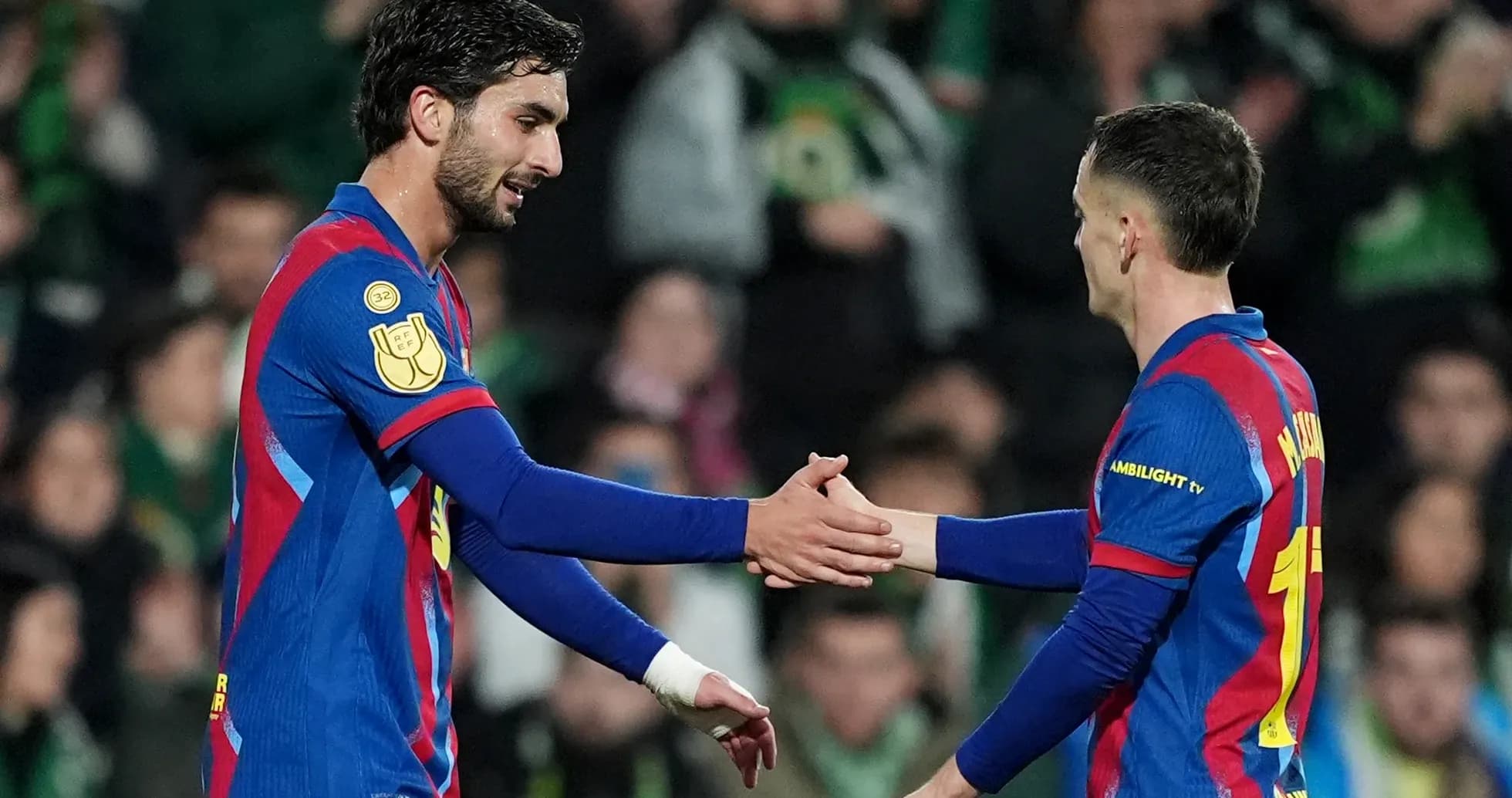 Barcelona players celebrating during La Liga match