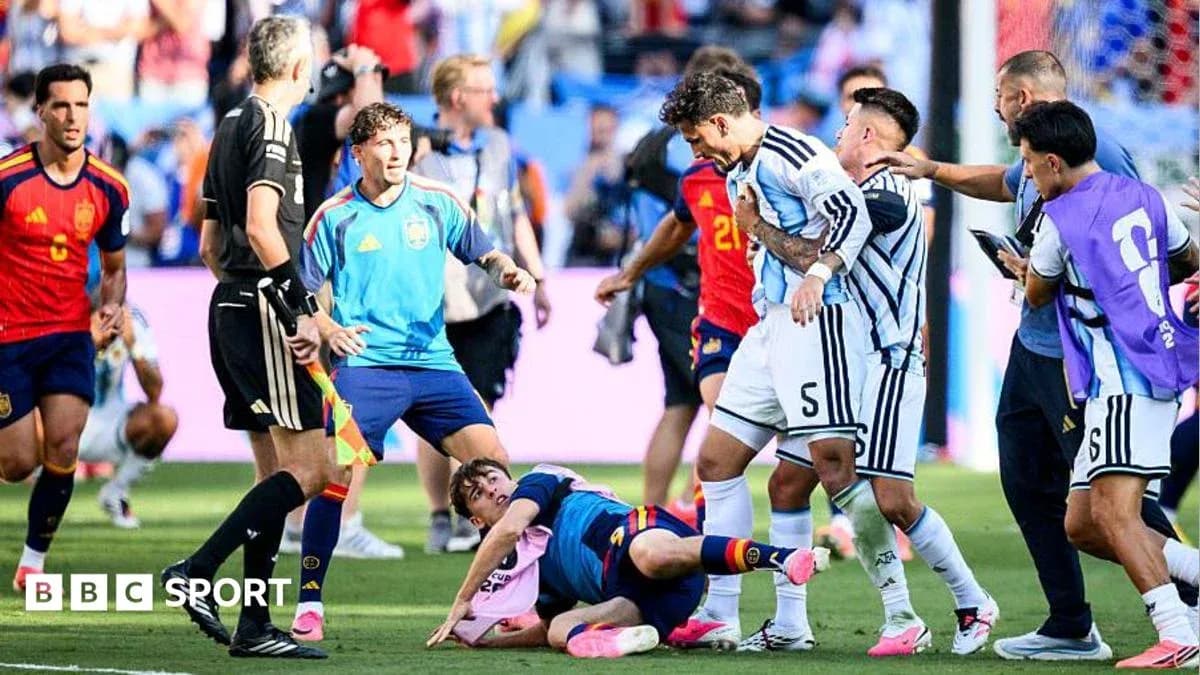 Players from Argentina and Spain in heated confrontation