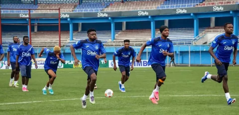 Enyimba players training on the pitch