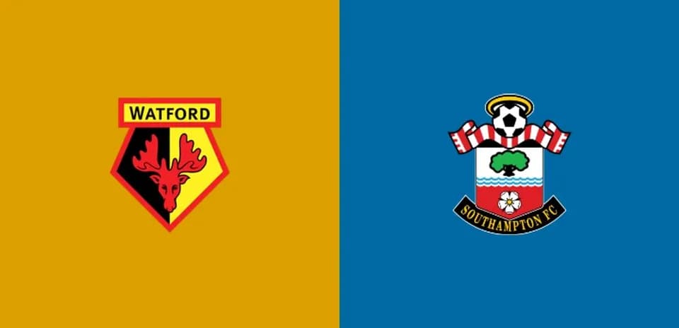 Logos of Watford and Southampton FC on colored backgrounds
