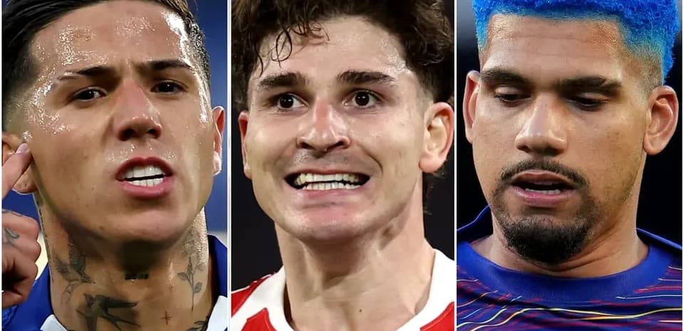 Three soccer players with different hairstyles and expressions