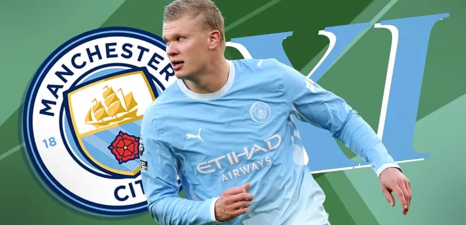 Erling Haaland in Manchester City jersey running