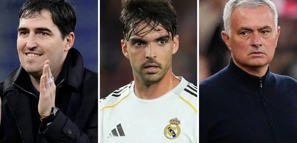 Three football figures in coaching and player roles