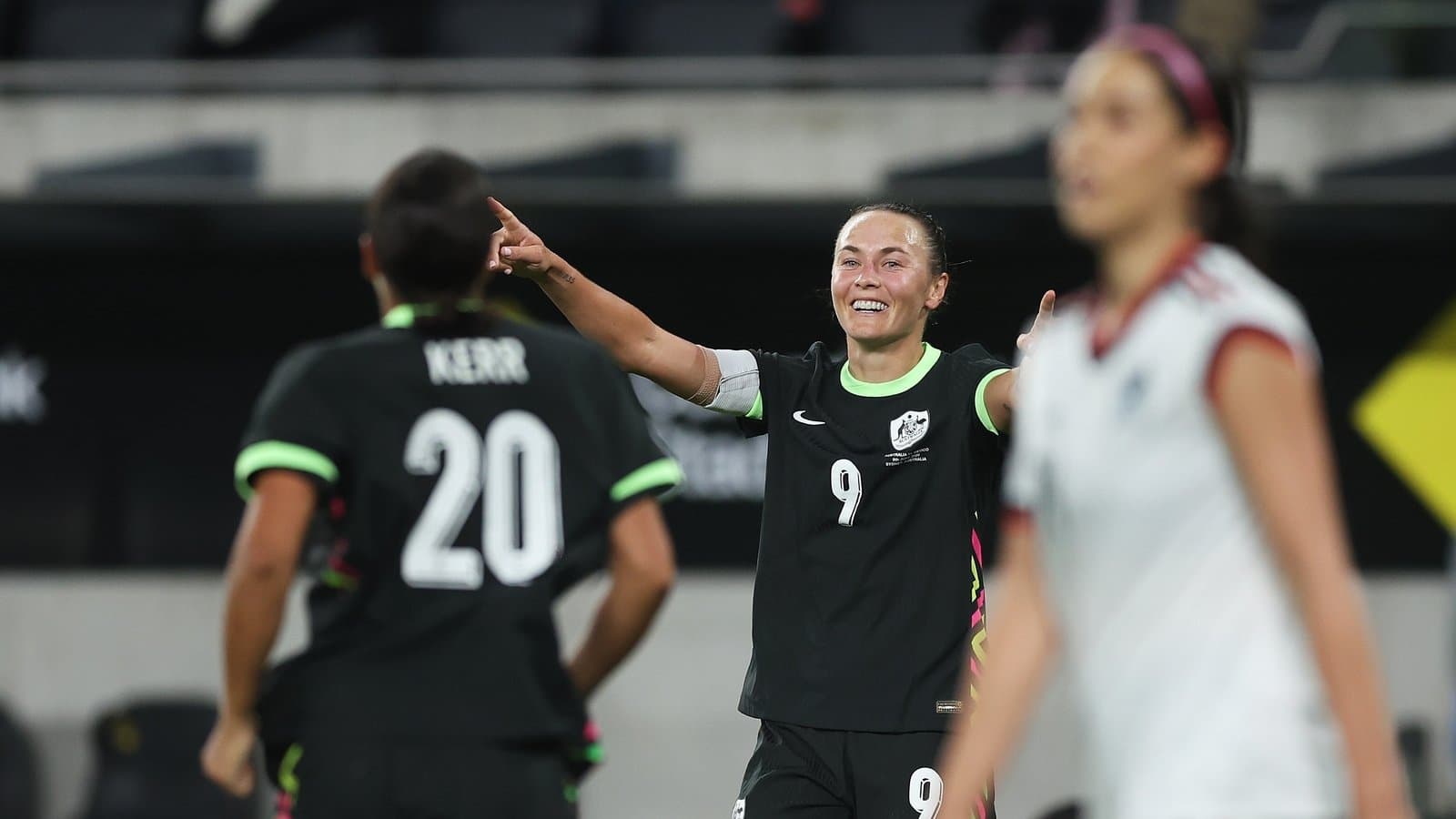 Player celebrating a goal during a soccer match