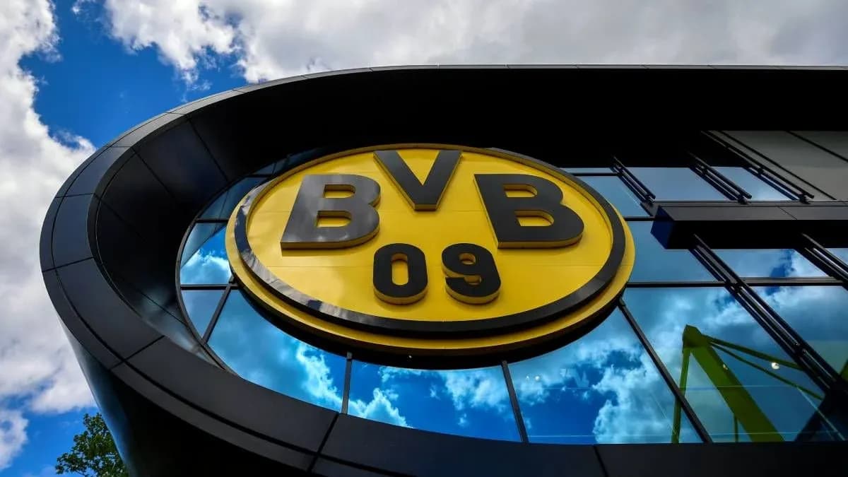 Borussia Dortmund logo on building facade