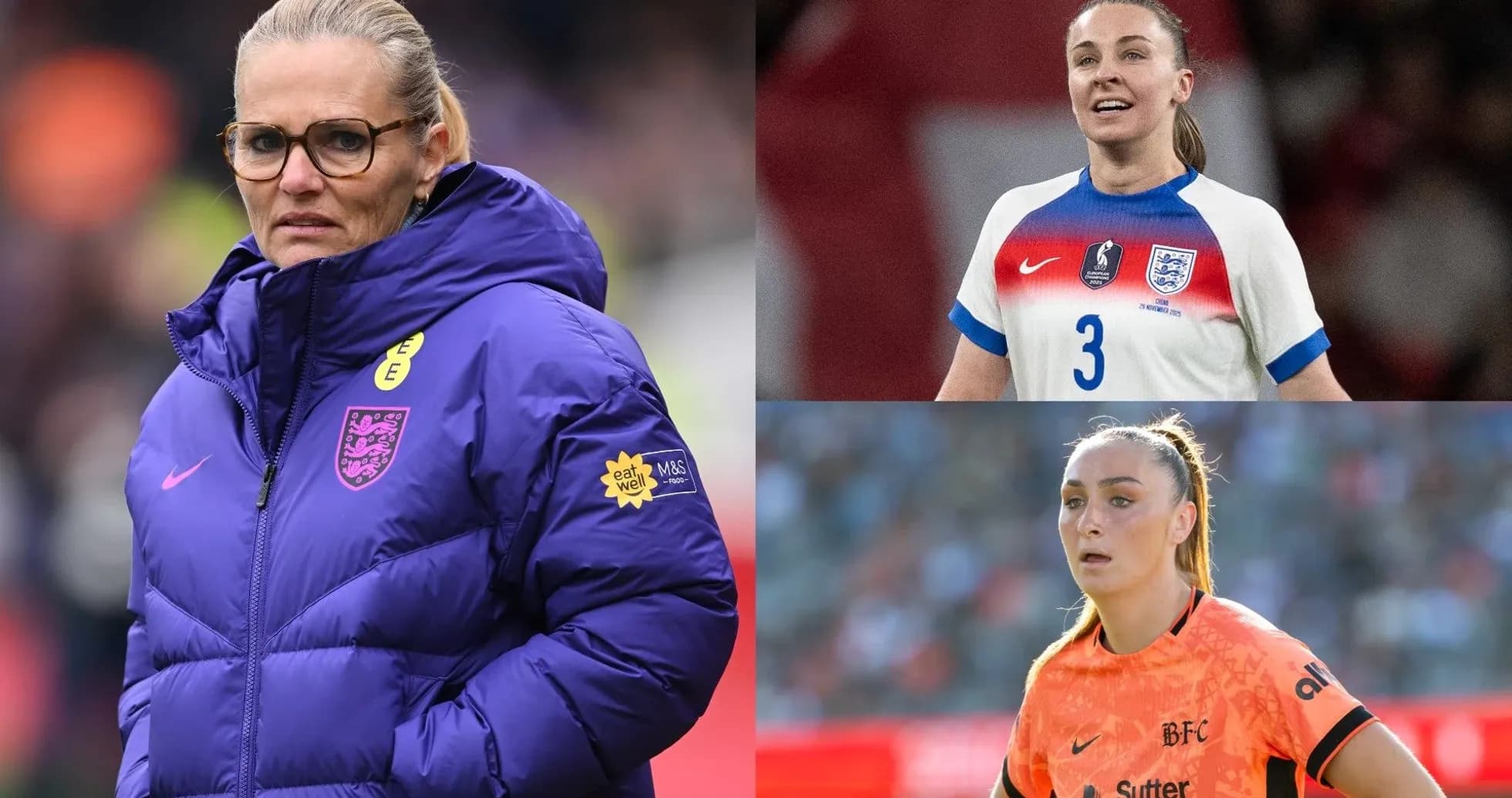 England women's football coach and two players