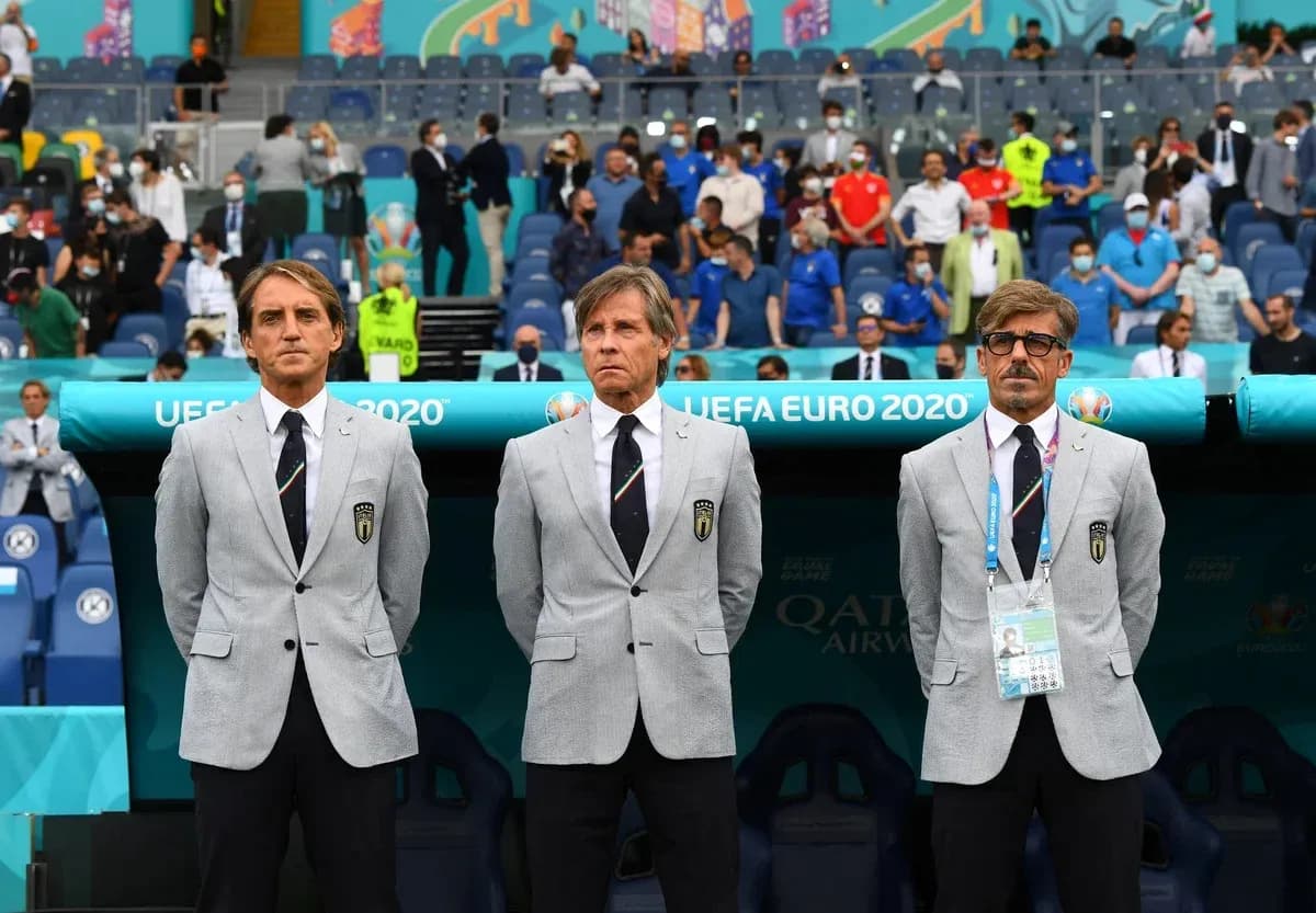 Coaching staff standing on the sidelines at UEFA Euro 2020